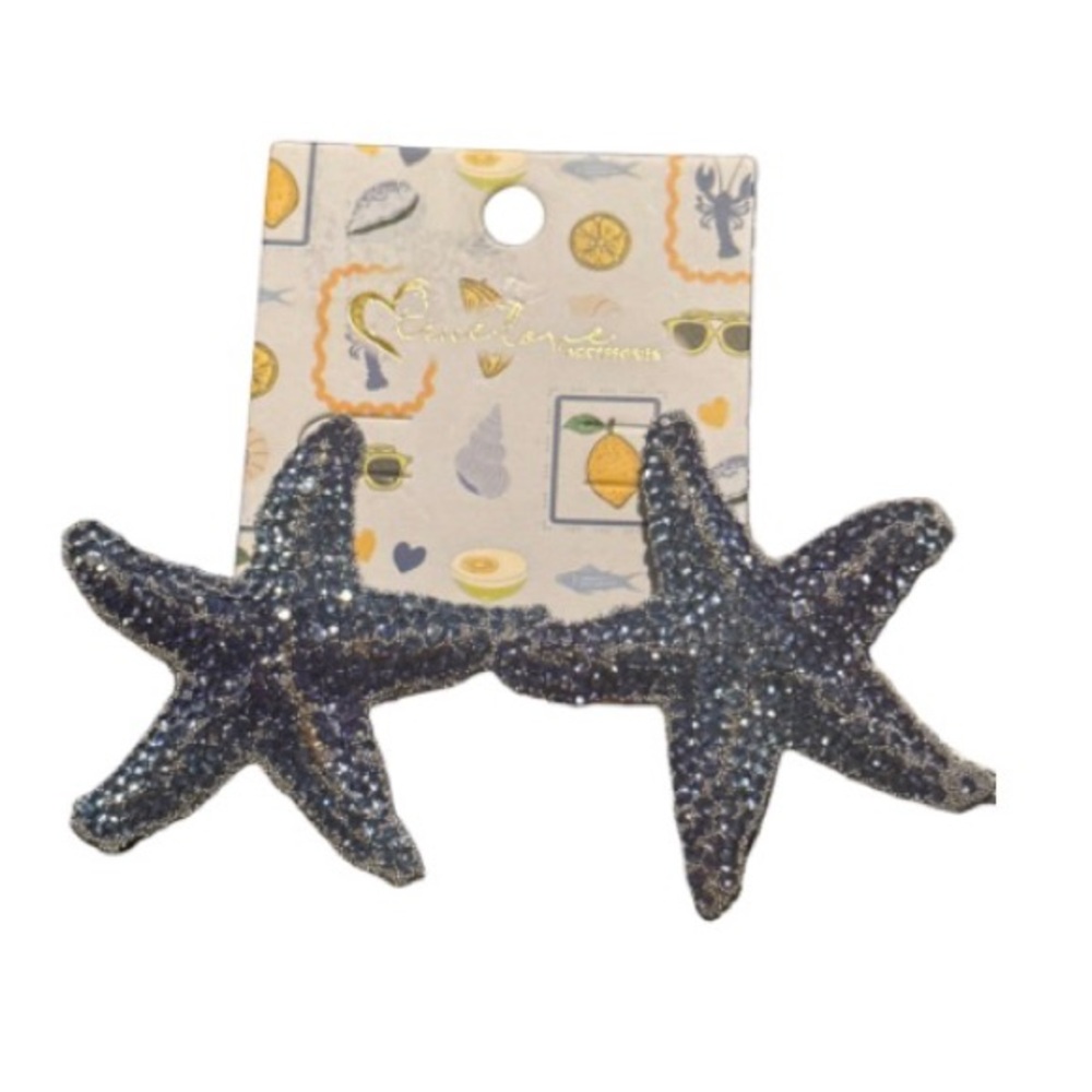 Glittering Navy Starfish Earrings